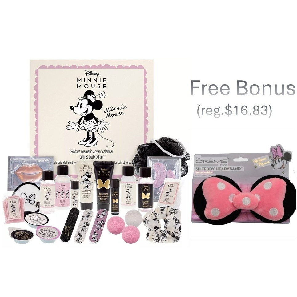 Disney Minnie Magic Advent Calendar Bath & Body Set + The Creme Shop Headband