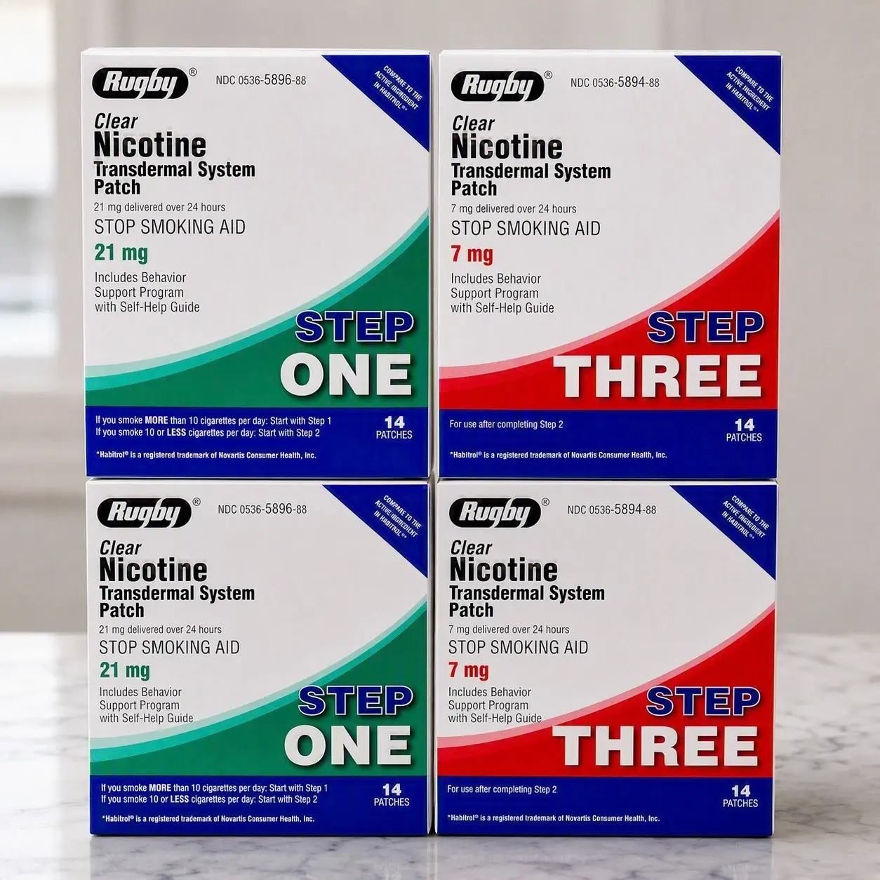 Rugby Nicotine Patches, 2 Boxes Step 1 & 2 Boxes Step 3 (Total 28 Patches)