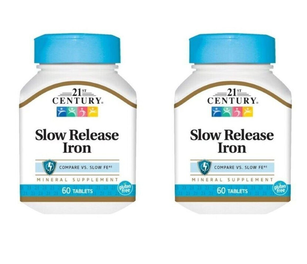2 X High Potency Slow Release Iron by 21st Century 45 mg 60 Tabs (Total 120) NEW