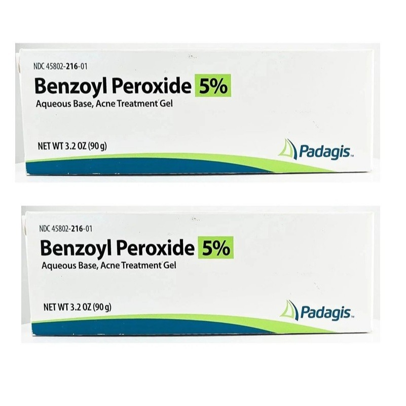 2 X Padagis Benzoyl Peroxide 5% Acne Gel 3.2 oz /90gm Large Tube (TotaL 180g)