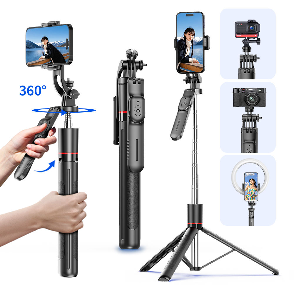 Selfie Stick Tripod (1.7 m, Bluetooth Remote, 360° Rotation)