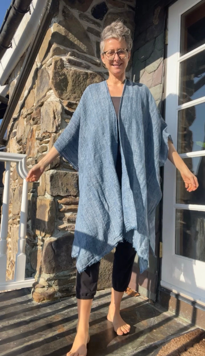 Thumbnail: chambray hand spun linen draped cape