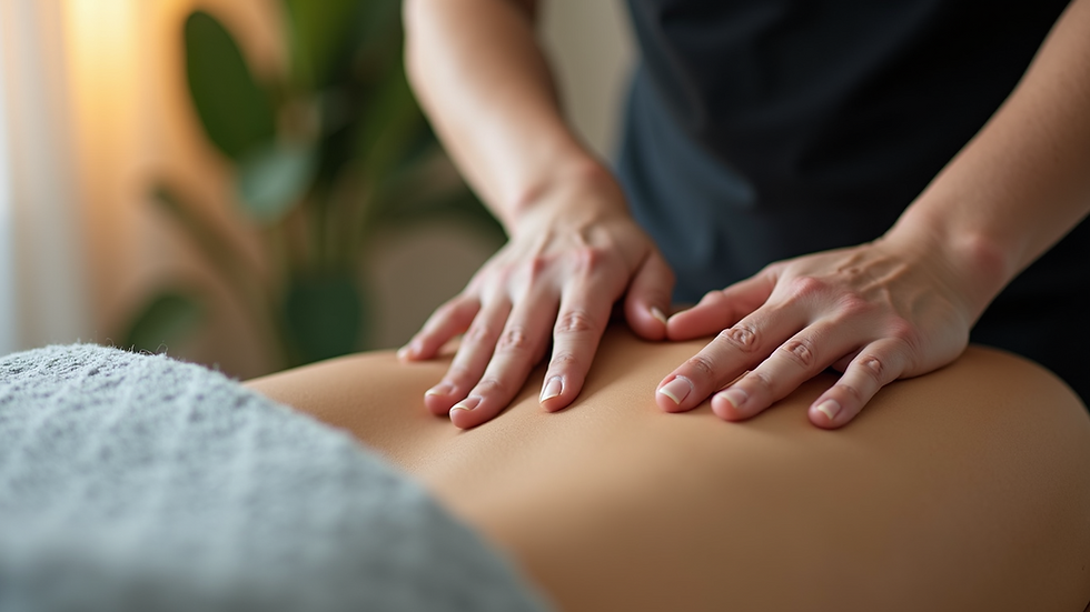 Close-up view of massage therapist applying deep tissue massage on a client’s back