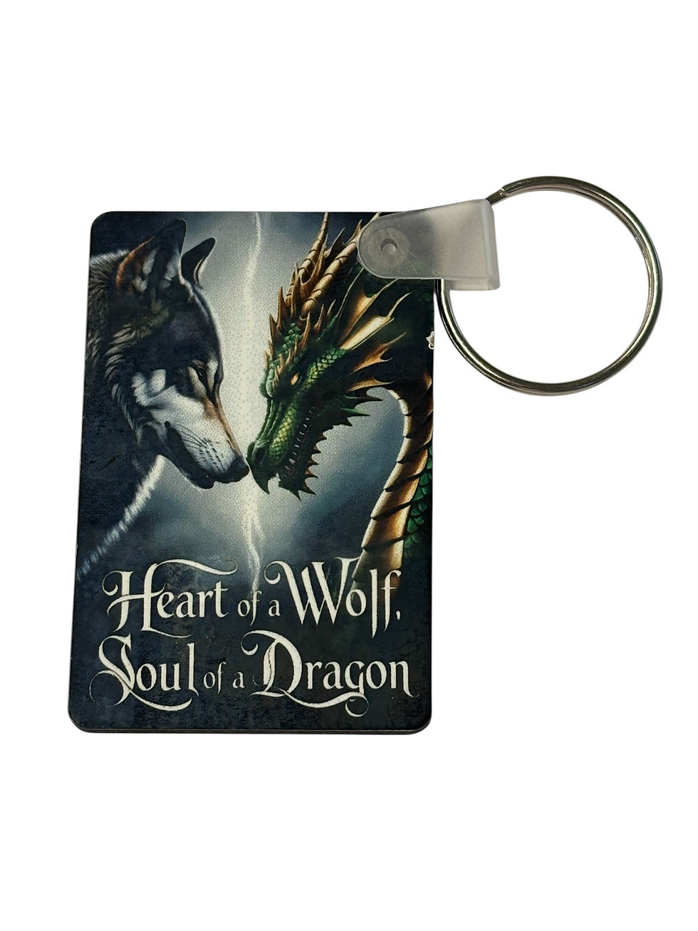 Thumbnail: Heart of a Wolf Soul of a Dragon Keychain