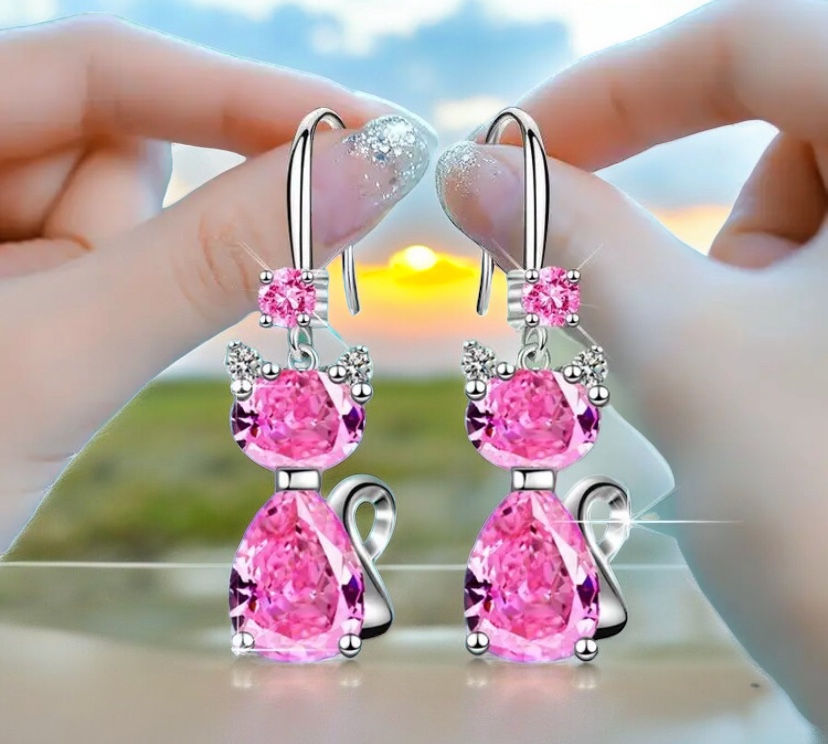 Thumbnail: Rhinestone Cat Earrings