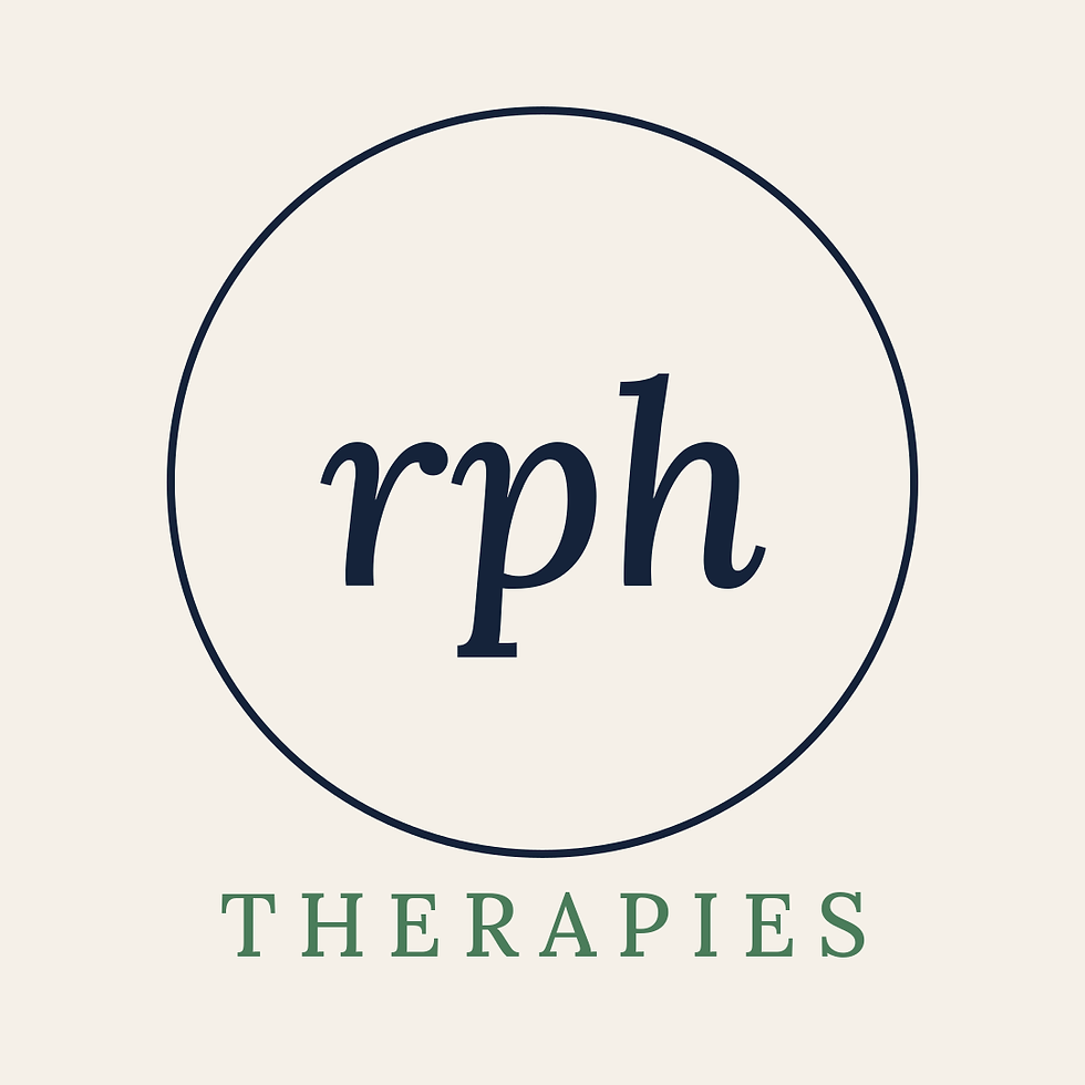 The rph logo. Lower case rph within a circle and the word Therapies underneat