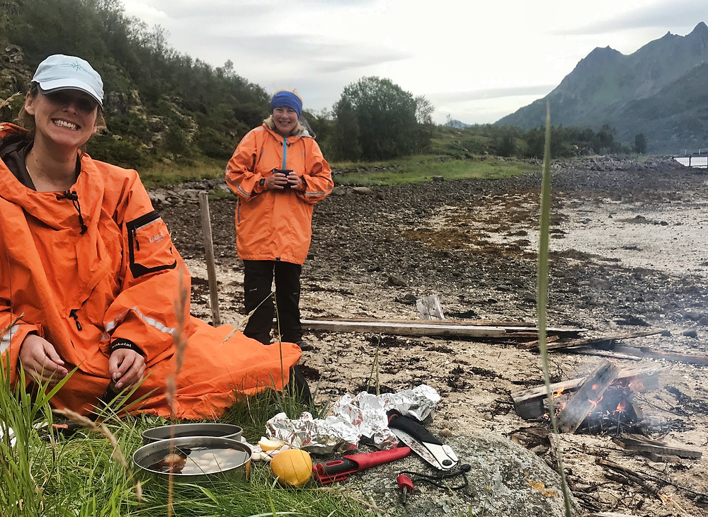 Preparing a wild seafood feast on the open fire