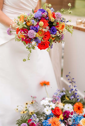 A colorful summer bridal bouquet