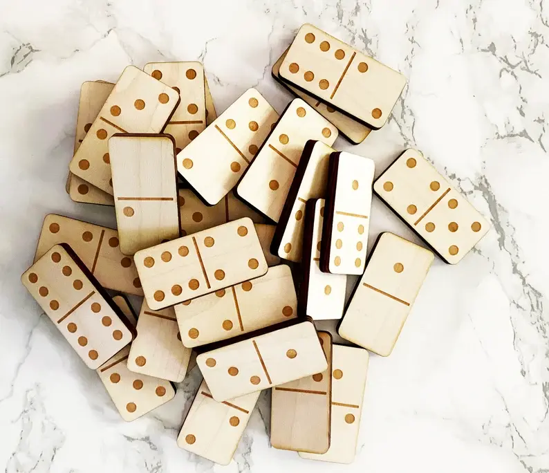 Thumbnail: Wood Engraved Dominoes Set 1"x2" inch Set of 28
