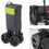 Thumbnail:  Folding beach trolley with extra wide wheels in its folded position with a close up of the wheels and pockets.