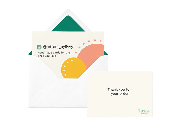 Card Envelope MockUp for, note card stating Thankyou for your order and business details on the other side sitting in an envelope