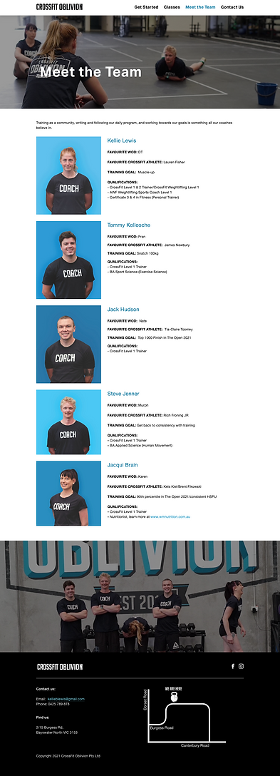 Meet the Team page on CrossFit Oblivion webisite