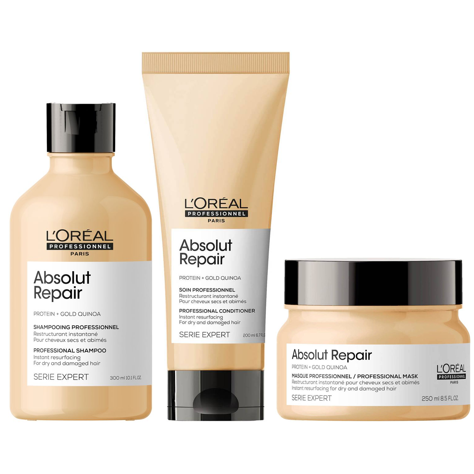 Pack Absolut Repair LOREAL shampoo 300ml+ crema 200ml + mascara 250ml