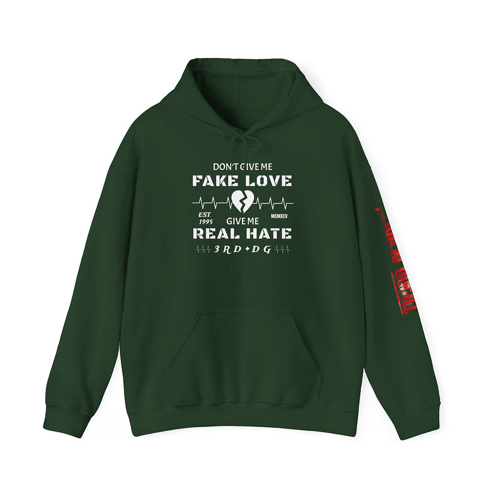 Thumbnail: Unisex Hooded Sweatshirt - Fake Love, Real Hate Design