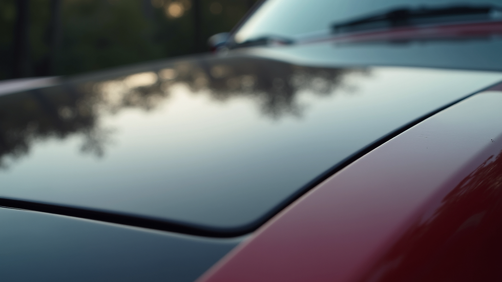 Close-up view of a car hood showing smooth, glossy paint after correction