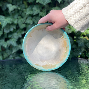green and honey colored bowl