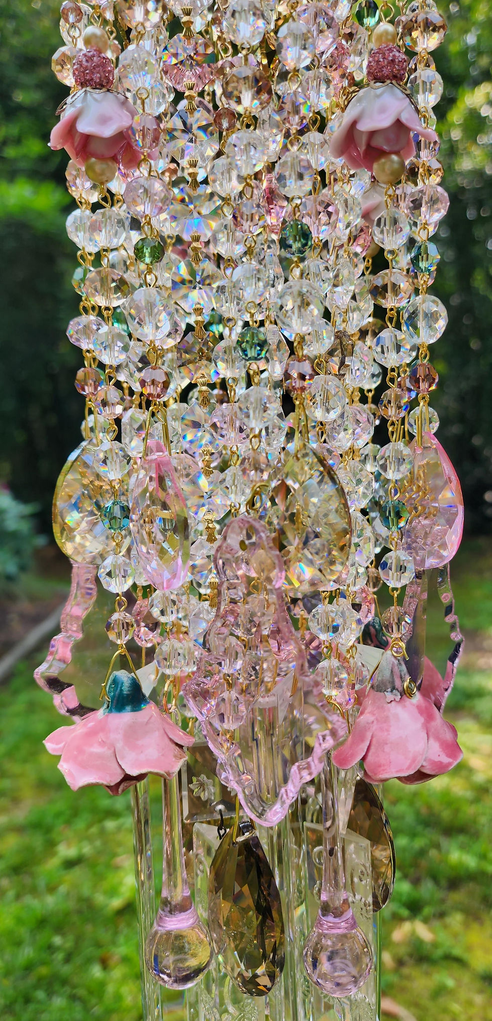 Thumbnail: Victorian Pink and Rose Antique Crystal Wind Chime