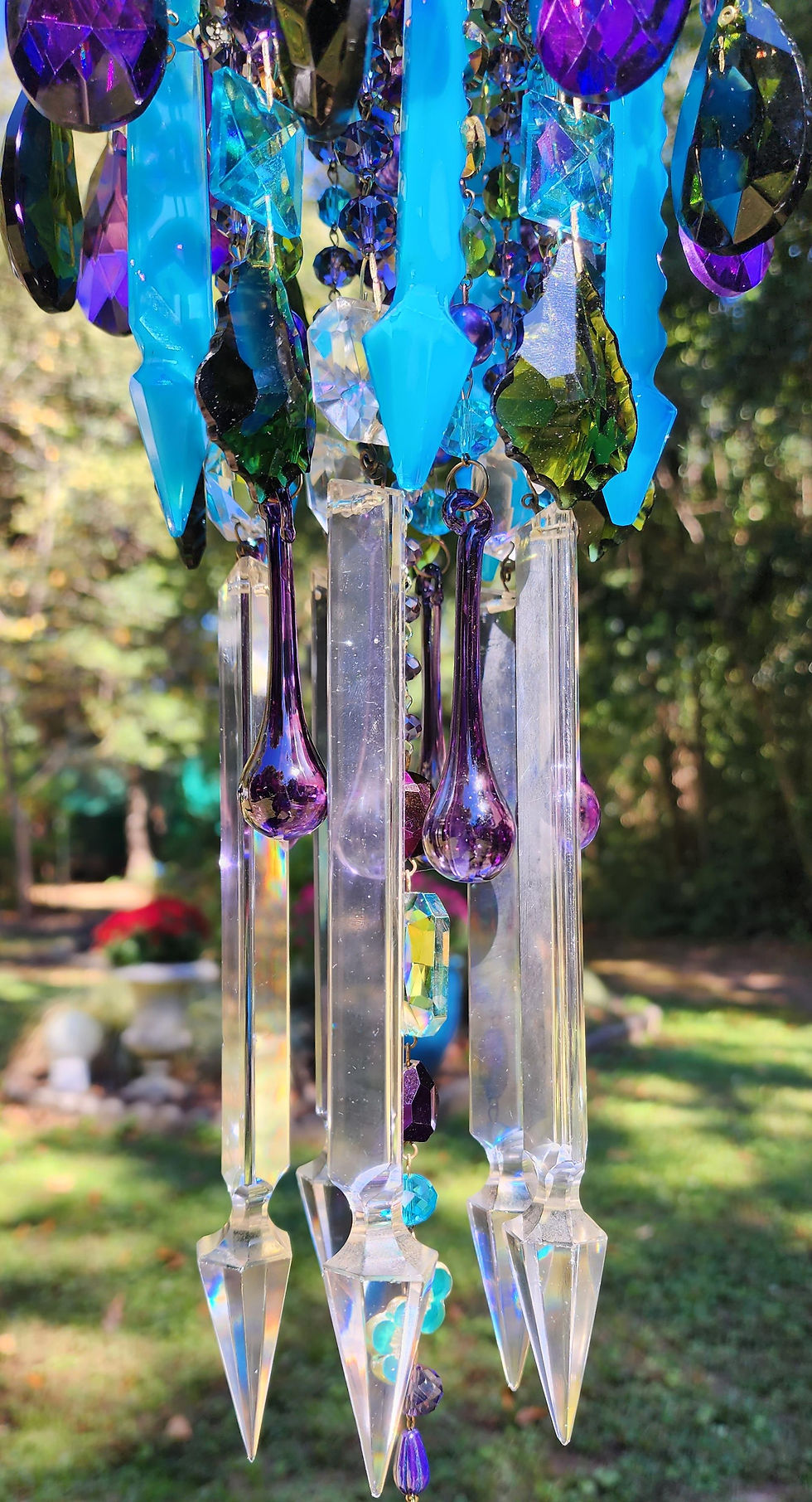 Thumbnail: Dark Purple, Turquoise and Olive Antique Crystal Wind Chime