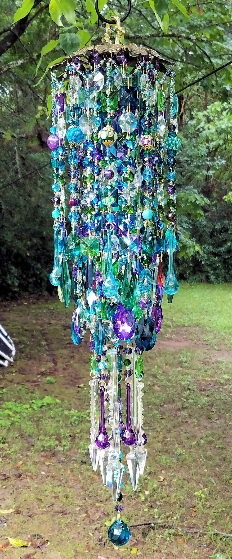 Thumbnail: Teal Blue, Emerald, Turquoise Antique Crystal Wind Chime