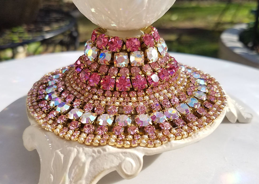 Thumbnail: Vintage French Cream and Pink Jeweled Candelabra Table Chandelier