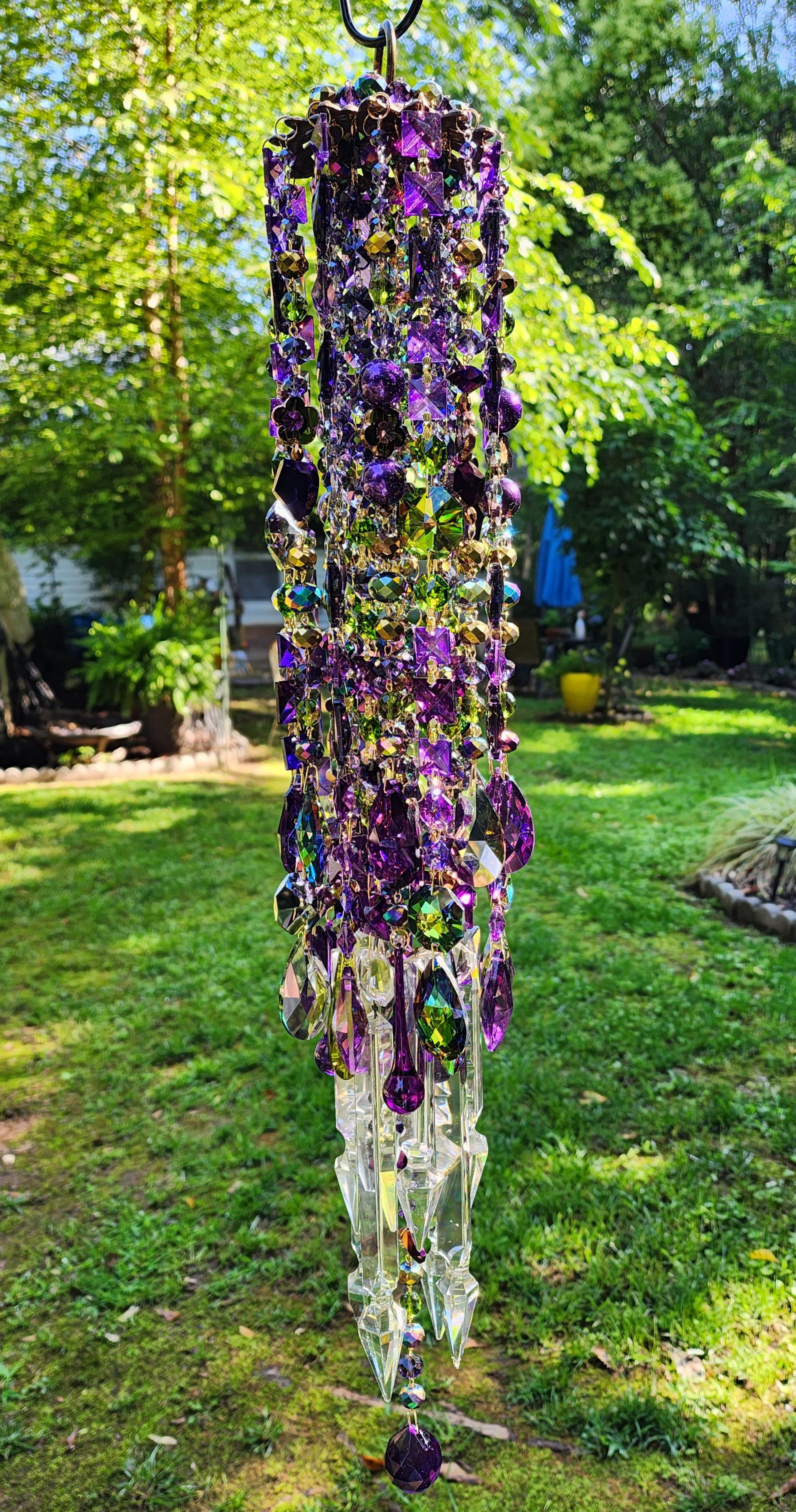 Deep Purple, Vitrail, Olive Green Antique Crystal Wind Chime