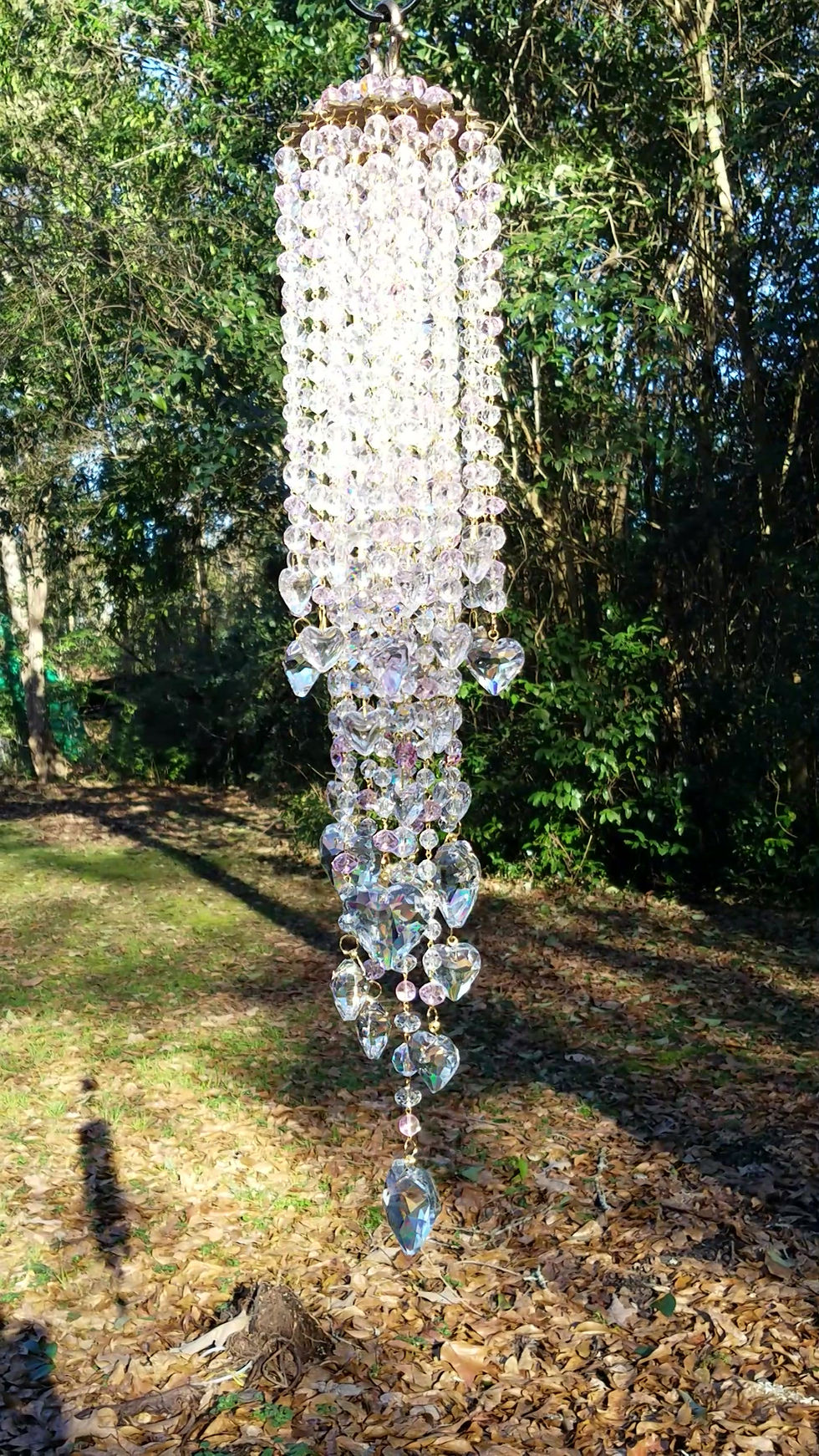 Light Pink and Clear Crystal Hearts Sun Catcher