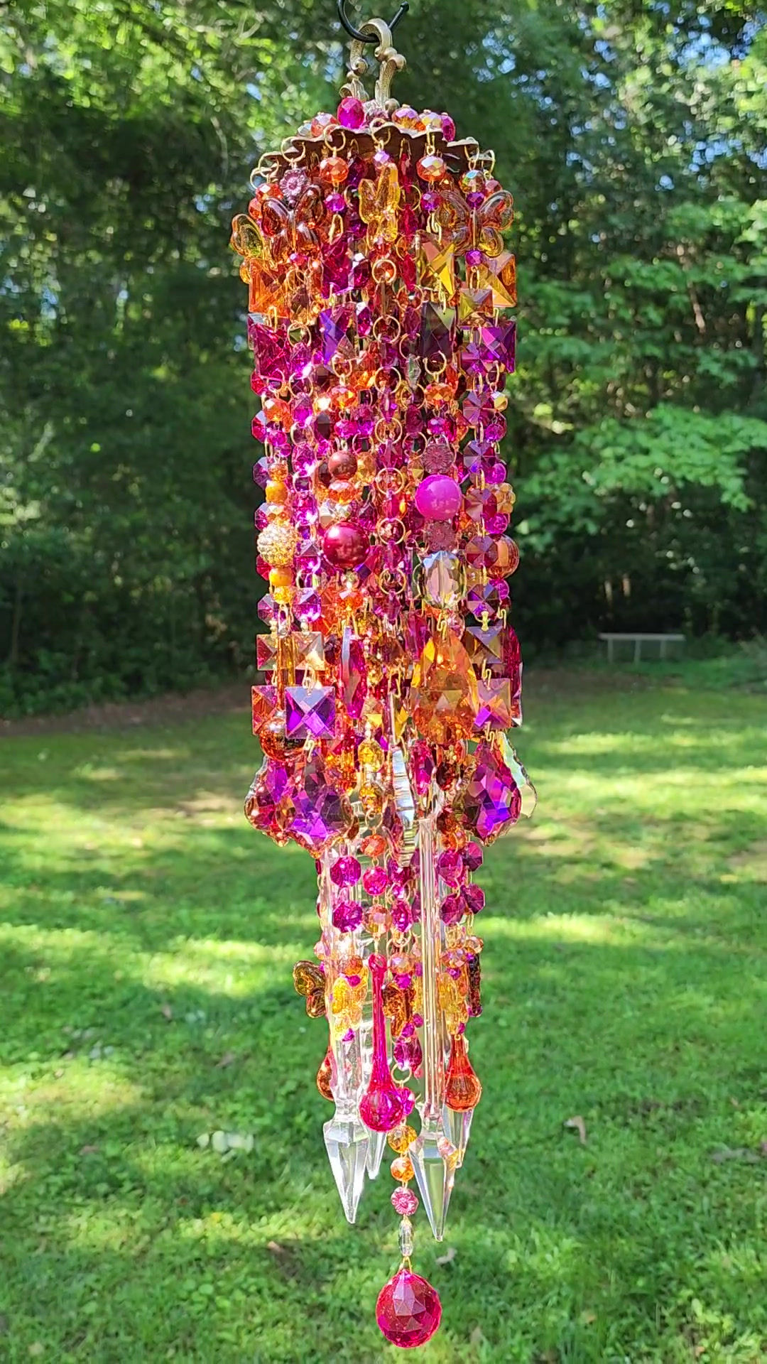 Magenta and Volcano Butterflies Antique Crystal Wind Chime