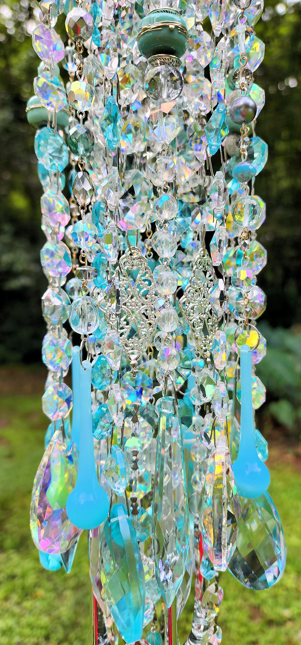 Thumbnail: Aqua, Aurora Borealis, and Silver Crystal Mobile Sun Catcher