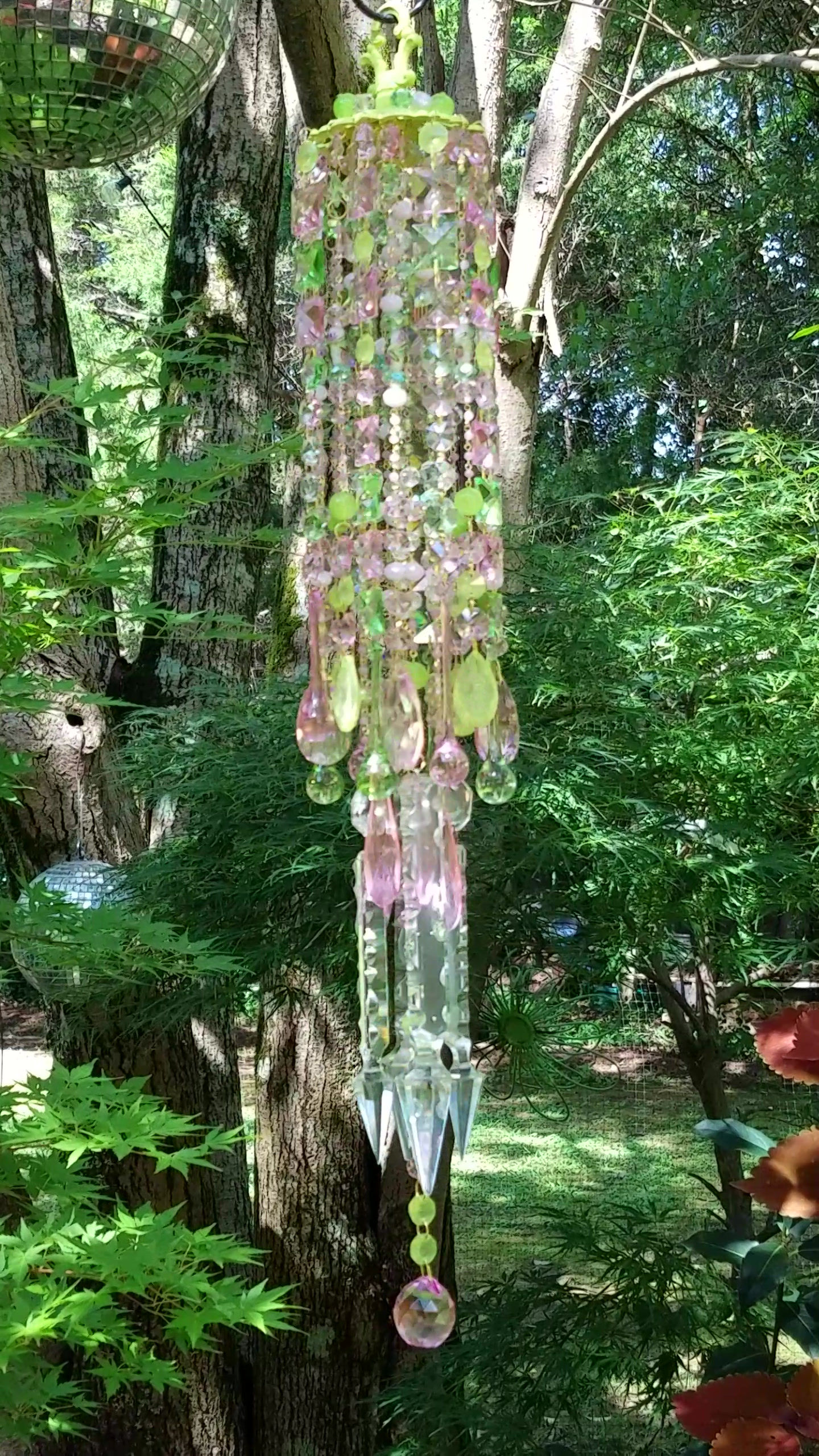 Pink and Green Antique Crystal Wind Chime