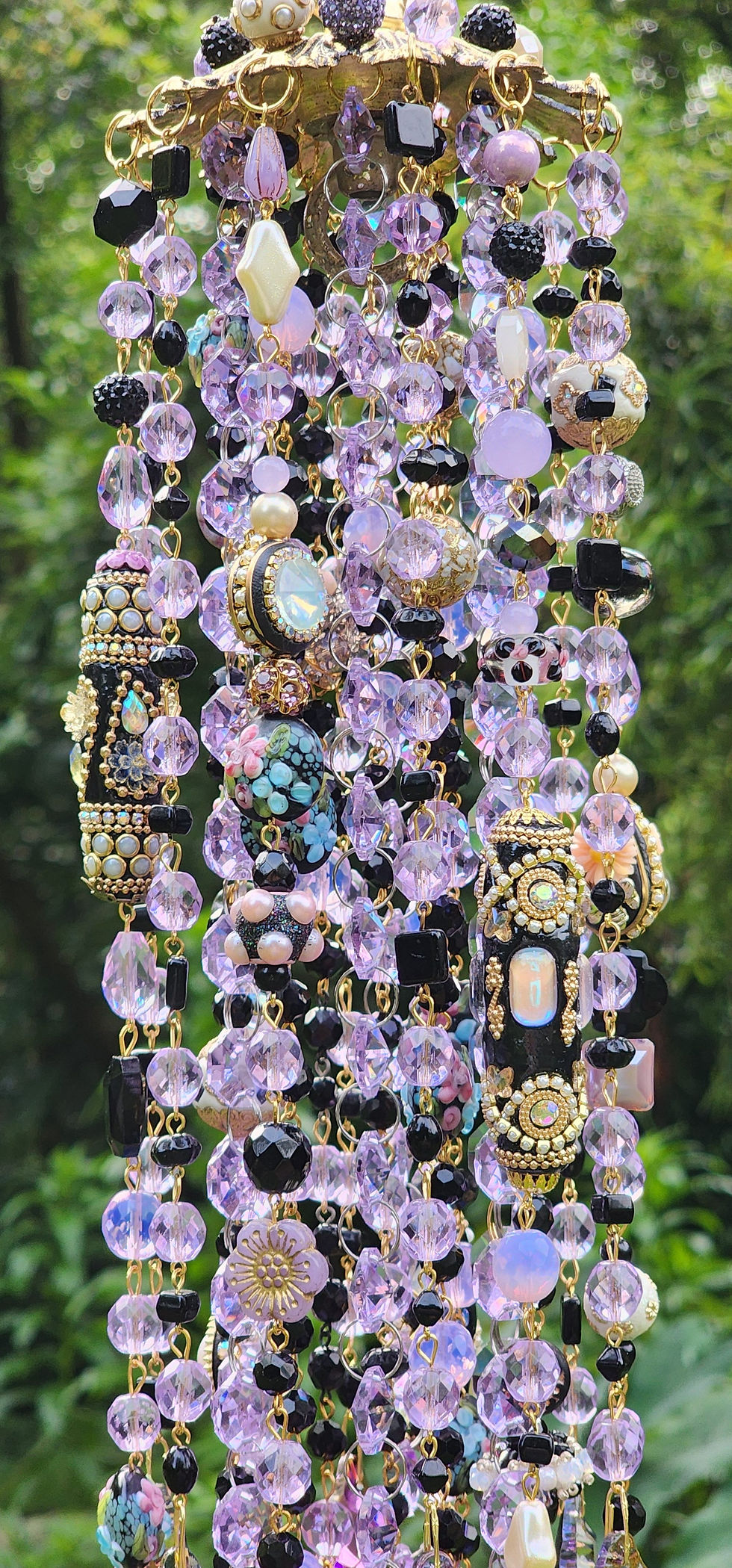 Thumbnail: Jeweled Violet/Lilac and Jet Black Antique Crystal Wind Chime