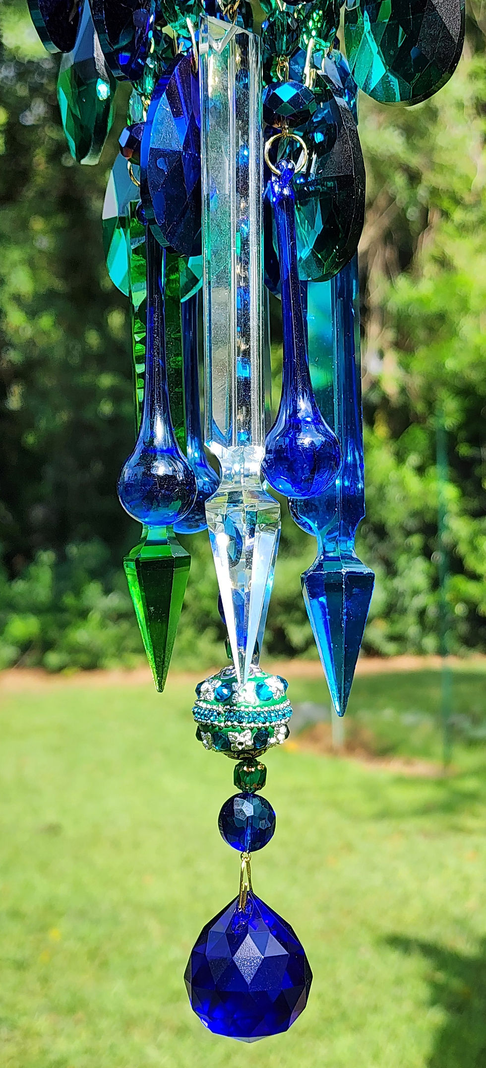 Thumbnail: Metallic Dark Blue and Emerald Antique Crystal Wind Chime