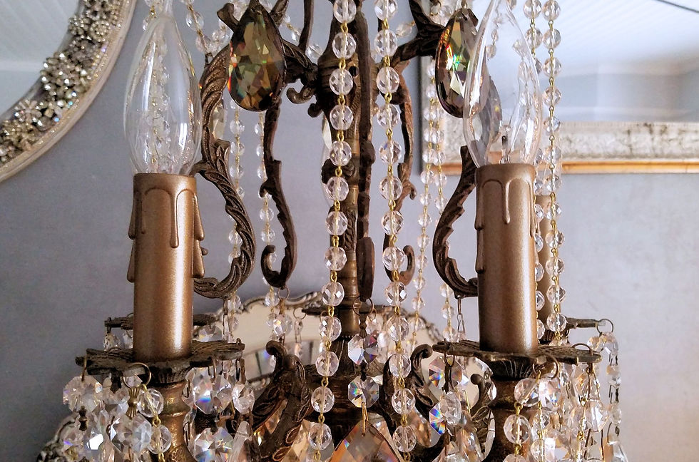 Thumbnail: Antique Petite Chandelier with Clear and Teak Crystals