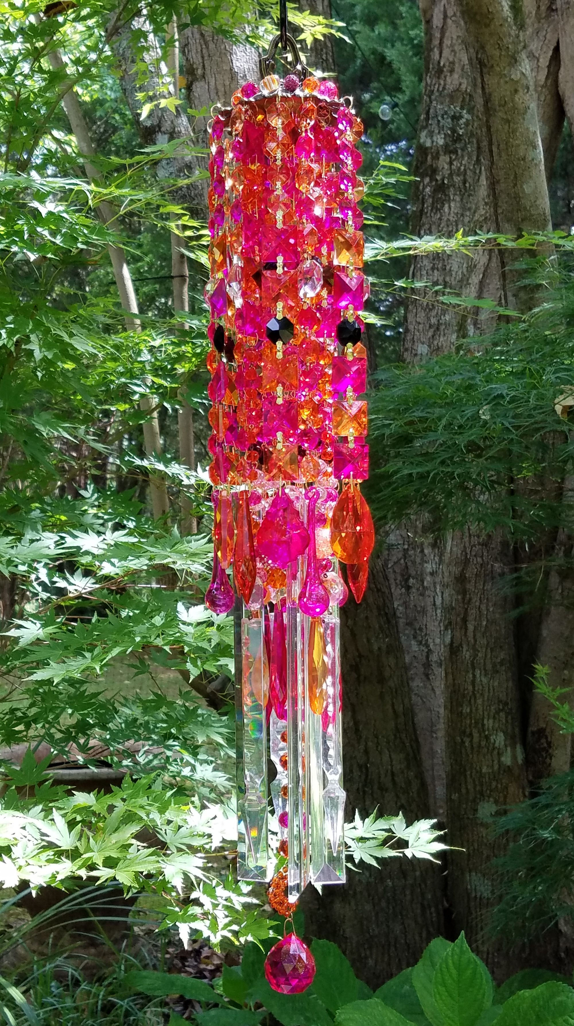 Fuchsia and Orange Crystal Wind Chime
