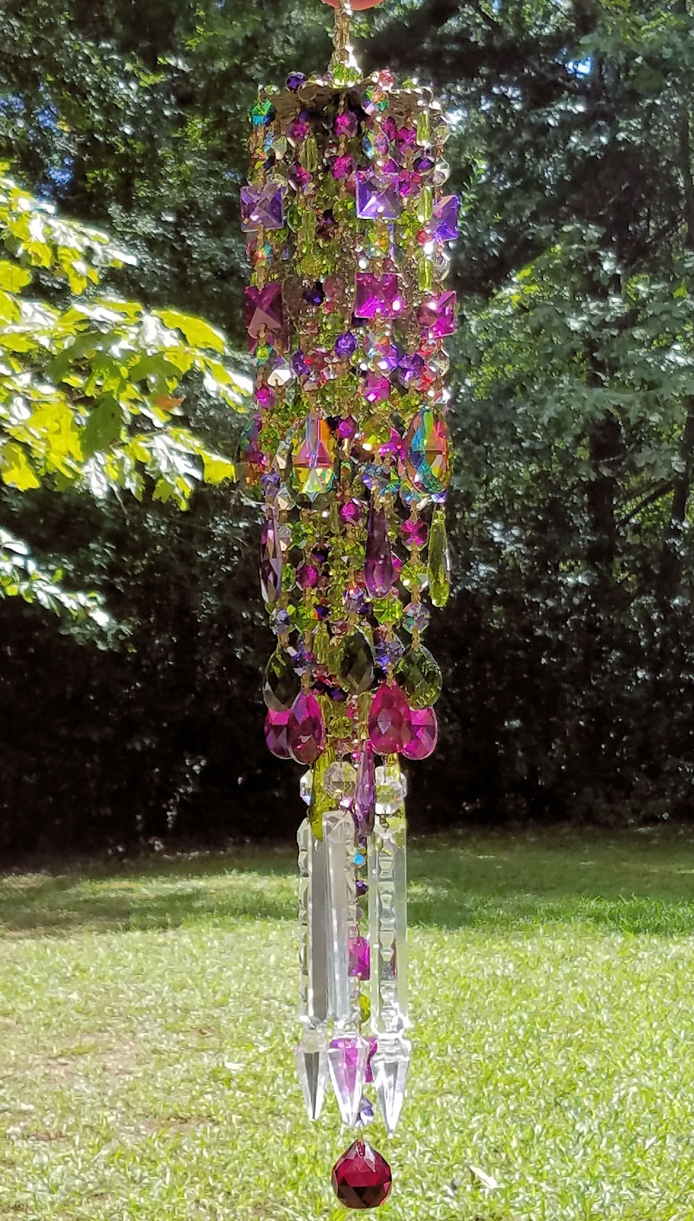 Magenta and Green Crystal Wind Chime