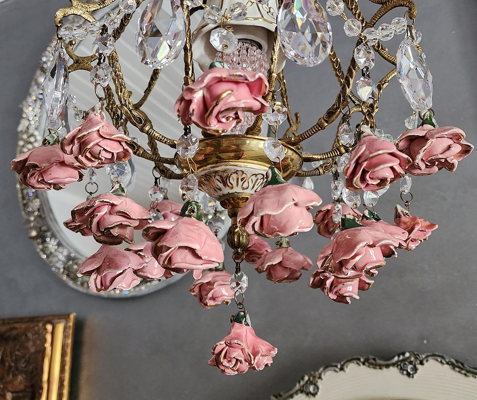 Thumbnail: Vintage Porcelain Roses Basket Chandelier