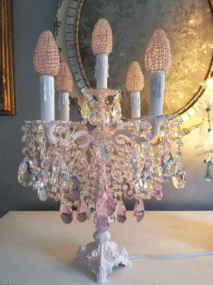 Thumbnail: Vintage Brass Pink Candelabra Table Chandelier