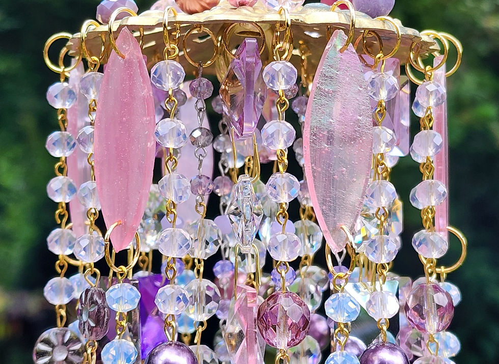 Thumbnail: Lilac and Pink Stained Glass and Crystal Wind Chime