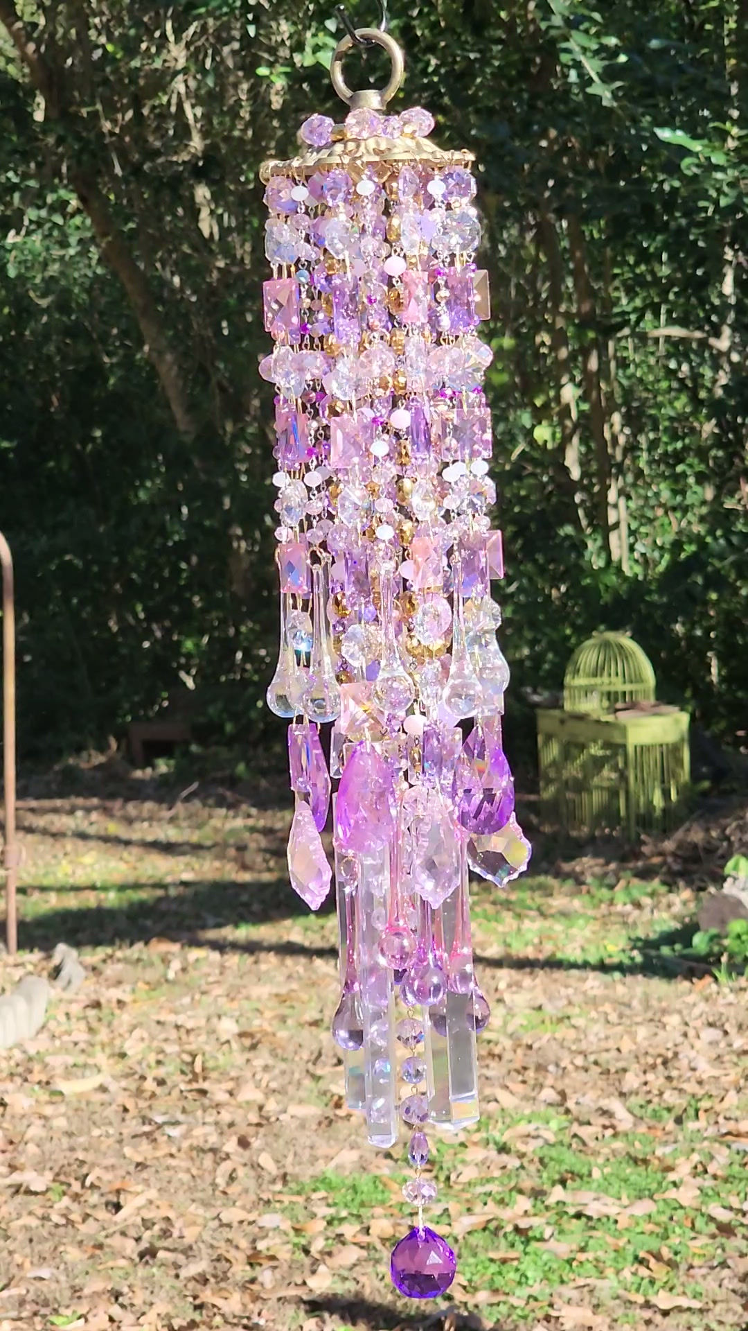 Shades of Pink and Violet Antique Crystal Wind Chime