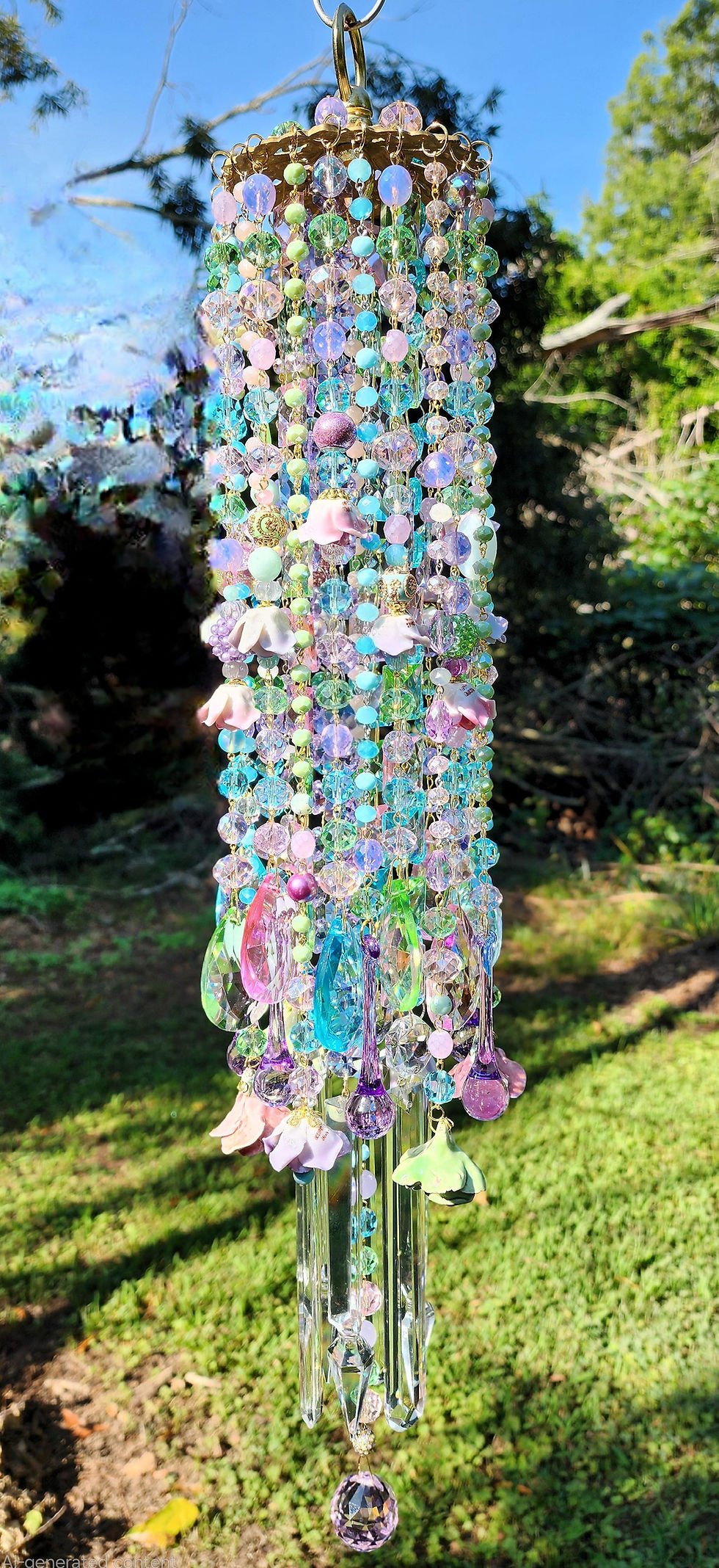 Thumbnail: Pastels Antique Crystal Wind Chime with Vintage Porcelain Roses