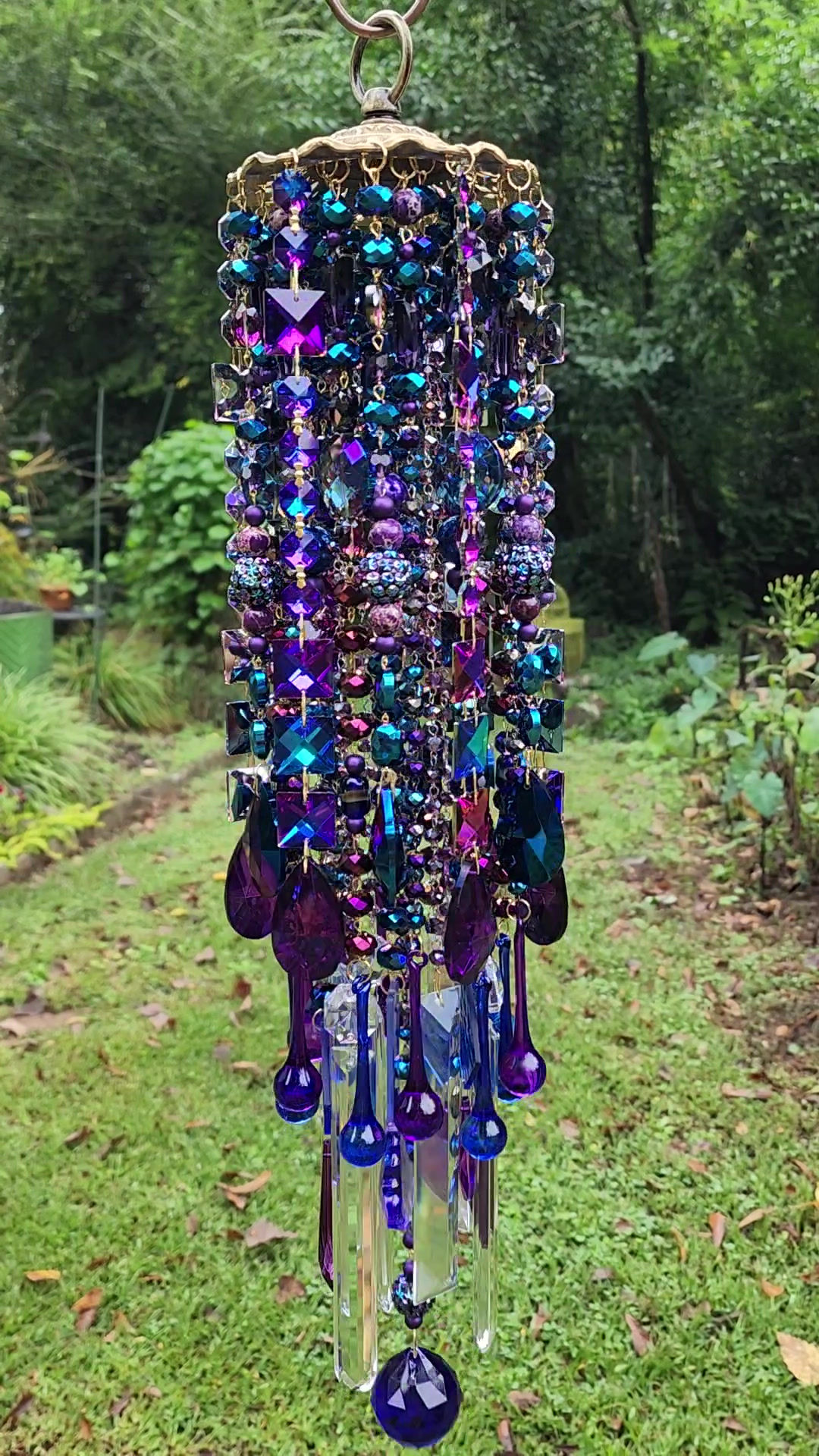 Metallic Dark Blue and Purple Vintage Crystal Wind Chime