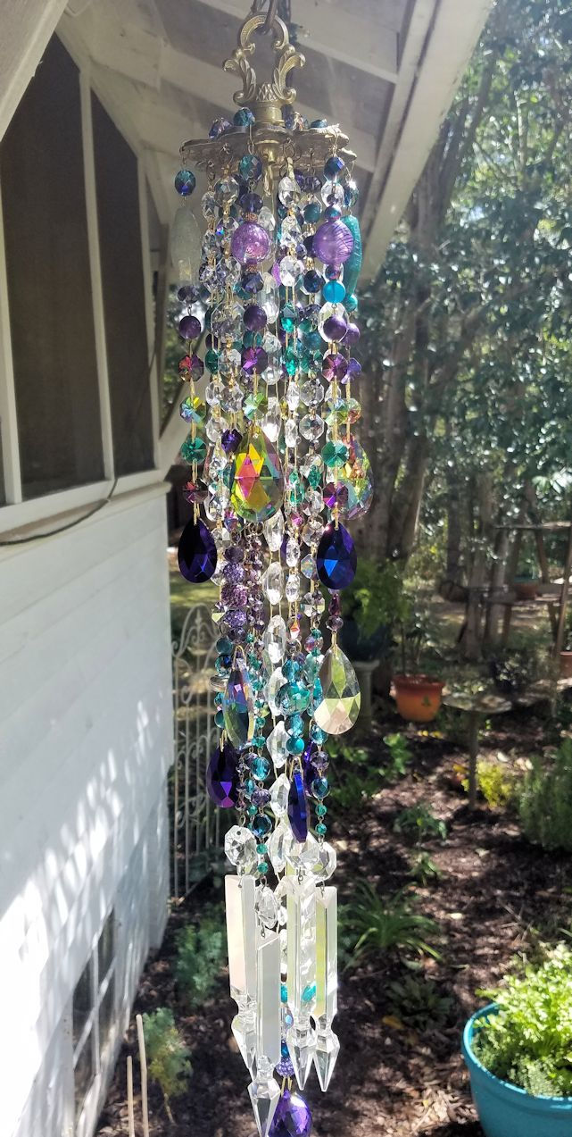 Teal and Purple Antique Crystal Wind Chime