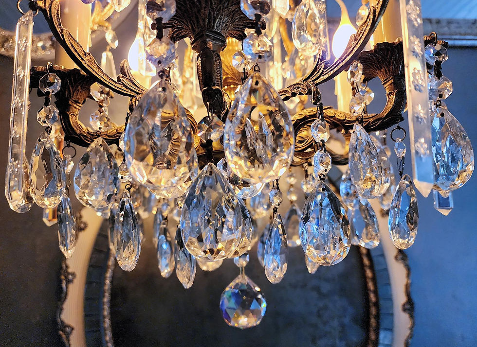 Thumbnail: Antique Six Light Birdcage Brass and Crystal Chandelier
