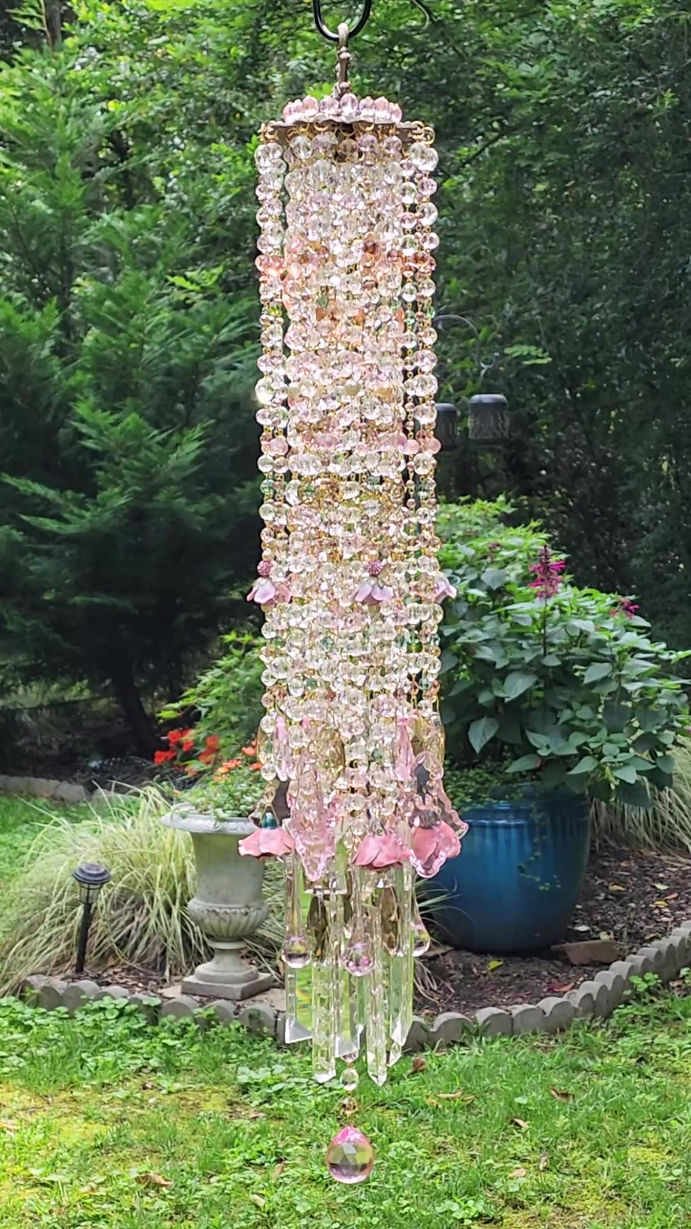 Victorian Pink and Rose Antique Crystal Wind Chime
