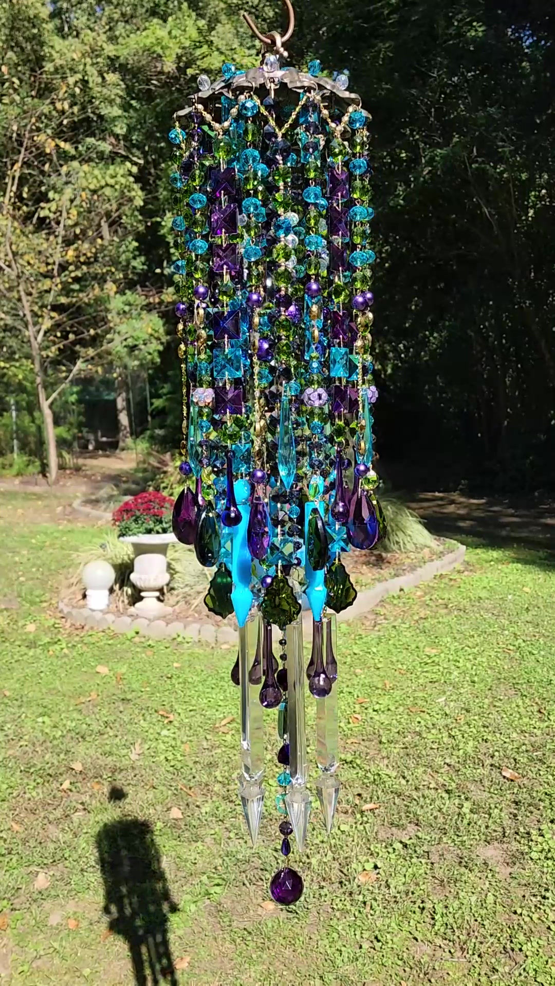 Dark Purple, Turquoise and Olive Antique Crystal Wind Chime