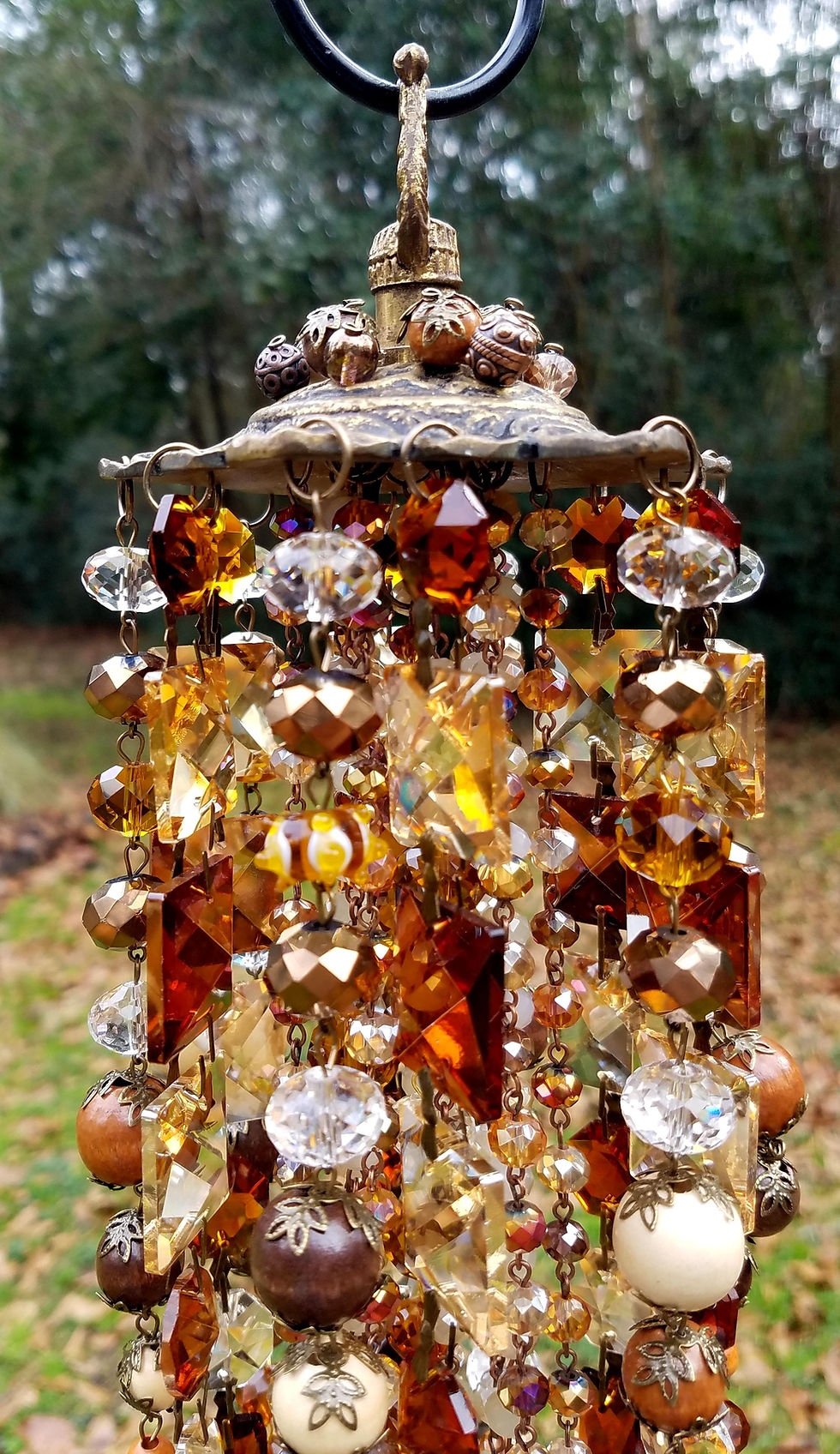 Thumbnail: Crystal and Wood Earth Tones Antique Crystal Wind Chime