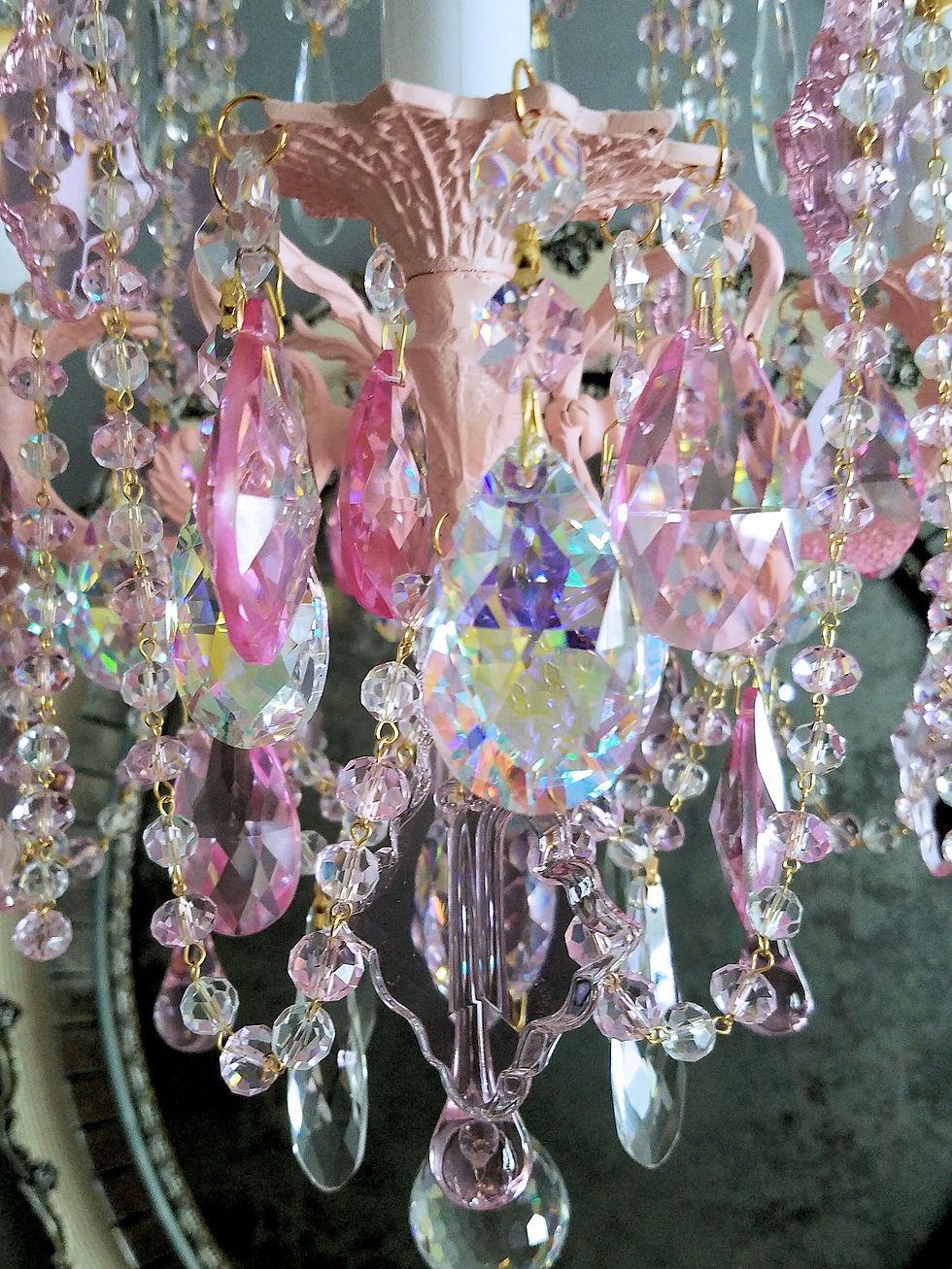Thumbnail: Vintage Petite Pink Crystal Chandelier