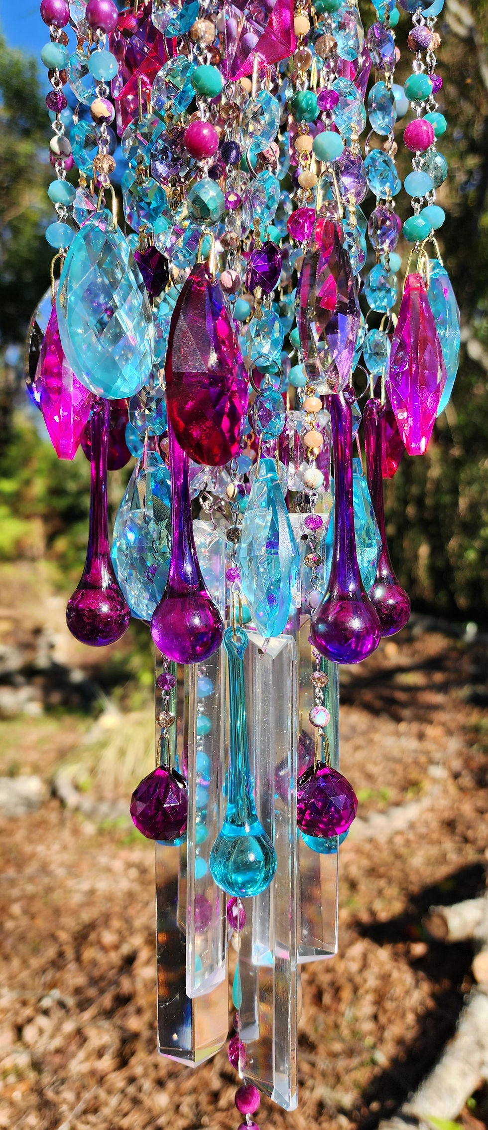 Thumbnail: On Hold for PB ~ Aquamarine, Rose, Magenta Antique Crystal Wind Chime