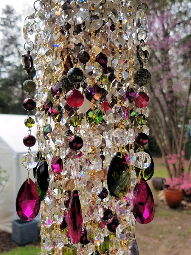 Thumbnail: Magenta and Olivine Antique Crystal Wind Chime