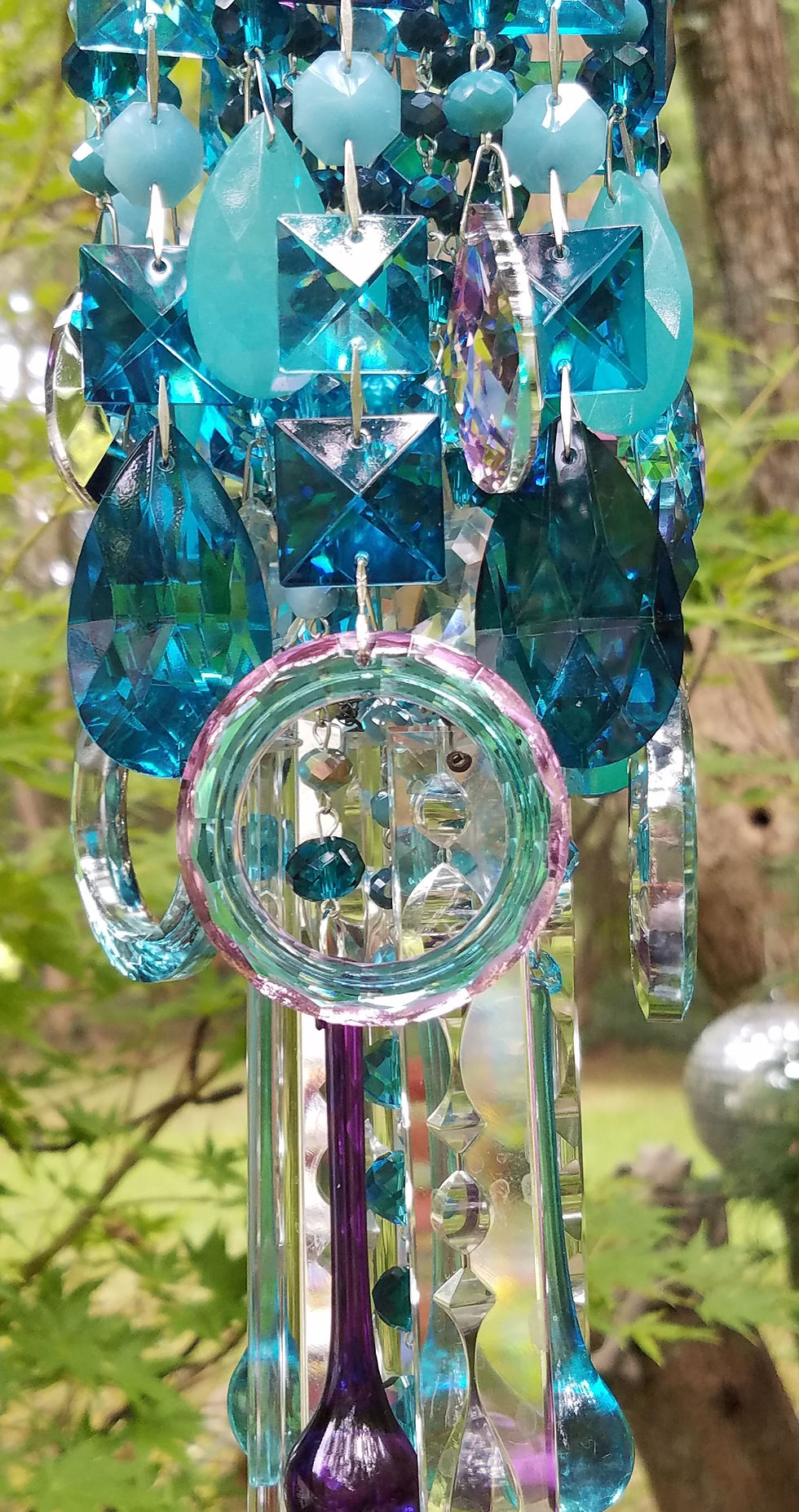 Thumbnail: Teal, Aqua, Purple Antique Crystal Wind Chime