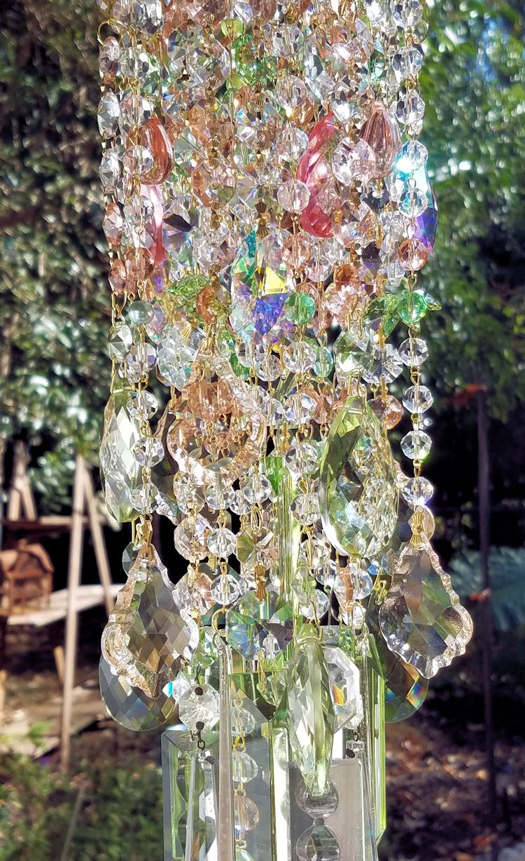 Thumbnail: Peachy-Pink and Light Green Antique Crystal Wind Chime
